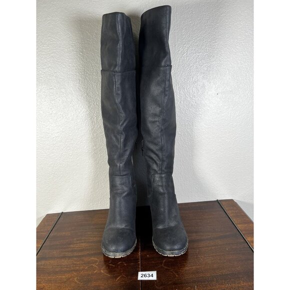 So Sled Women's Boots Over The Knee Sz 9 Black Tall Riding Vegan Lug Sole - Picture 3 of 11